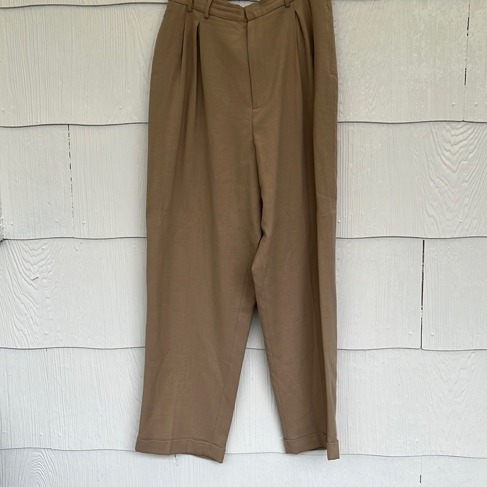 The Limited Tan Wool Super High-Waist Pleated Trousers - Size 14